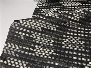 Fastvævet - gråsorte rektangler med glimmer shiny overflade